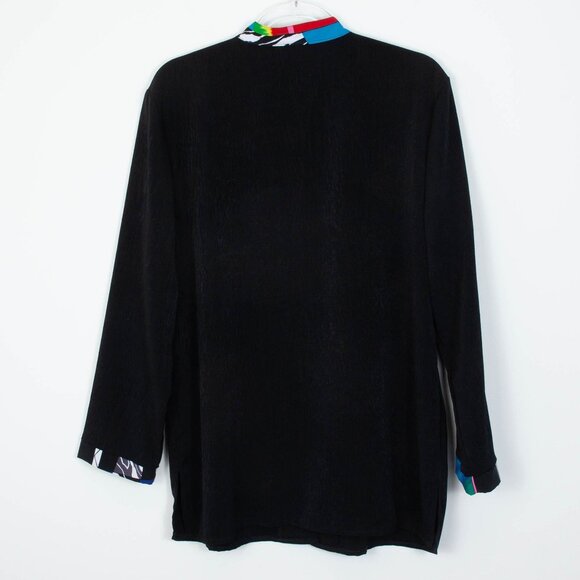 Vintage Brenda Goode Womens Button Down Tunic Shirt Size L Black Artsy Lagenlook - Picture 9 of 10